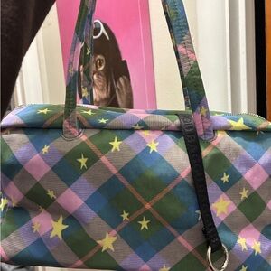 BAGGU Bowler Bag in Green Star Plaid